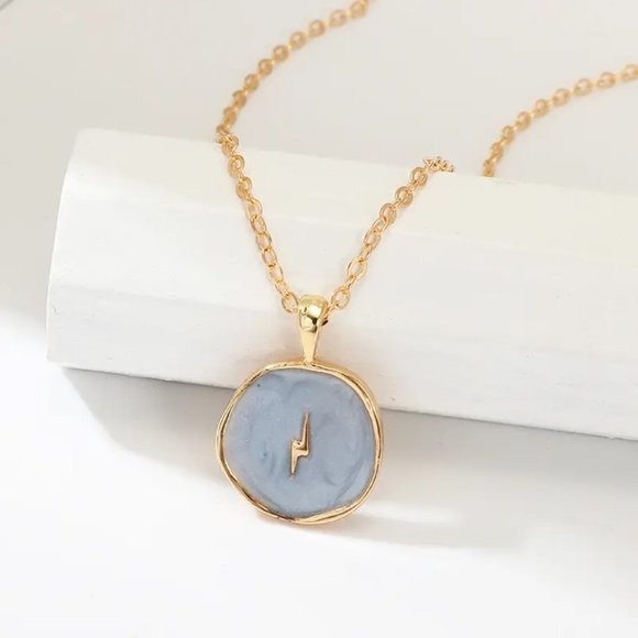 Cloudy Sky Lightning Bolt Charm Necklace Gold Chain w/ Celestial Pendant‎ - Picture 1 of 2